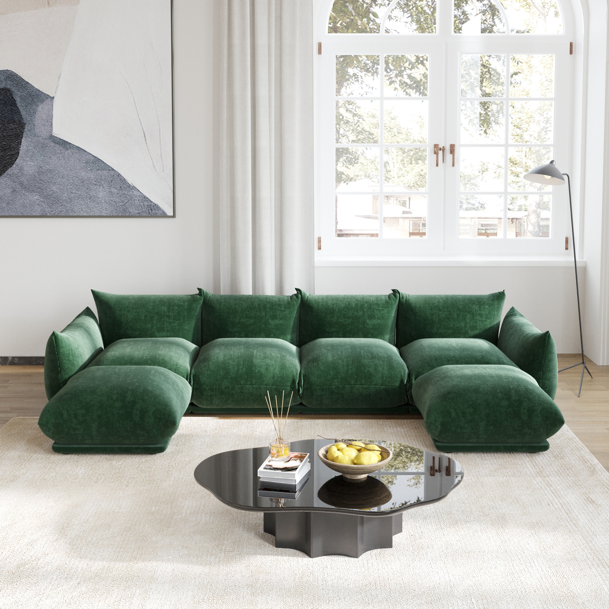 Urban | 130.7″ Chenille Floor Sofa Sectional Sofa Lounge Set U-Shaped