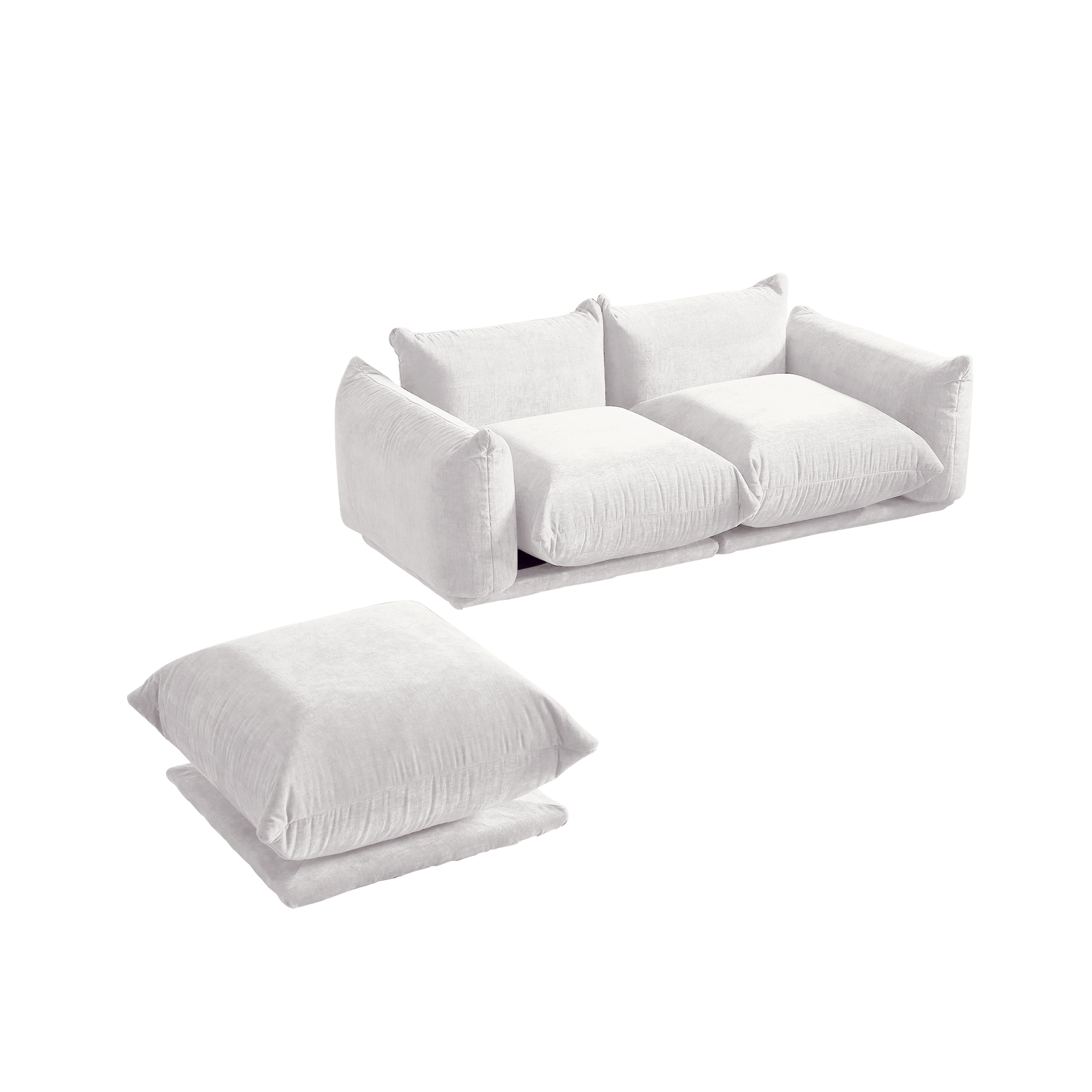 Urban | 77.16″ Loveseat With 1 Ottoman Chenille Floor Couch Set