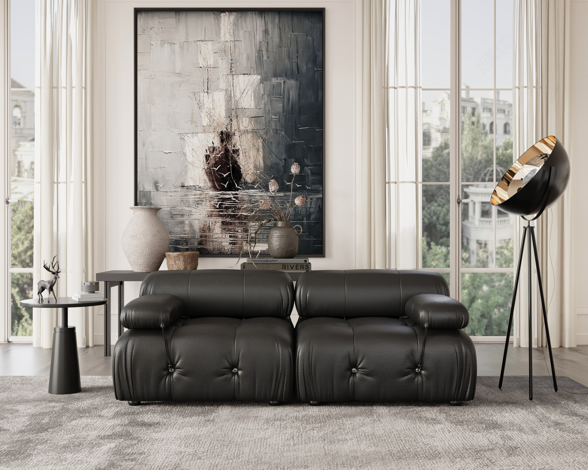 Urban Classic | 69.3″ Loveseat Leather Sectional Sofa With Removable Armrests