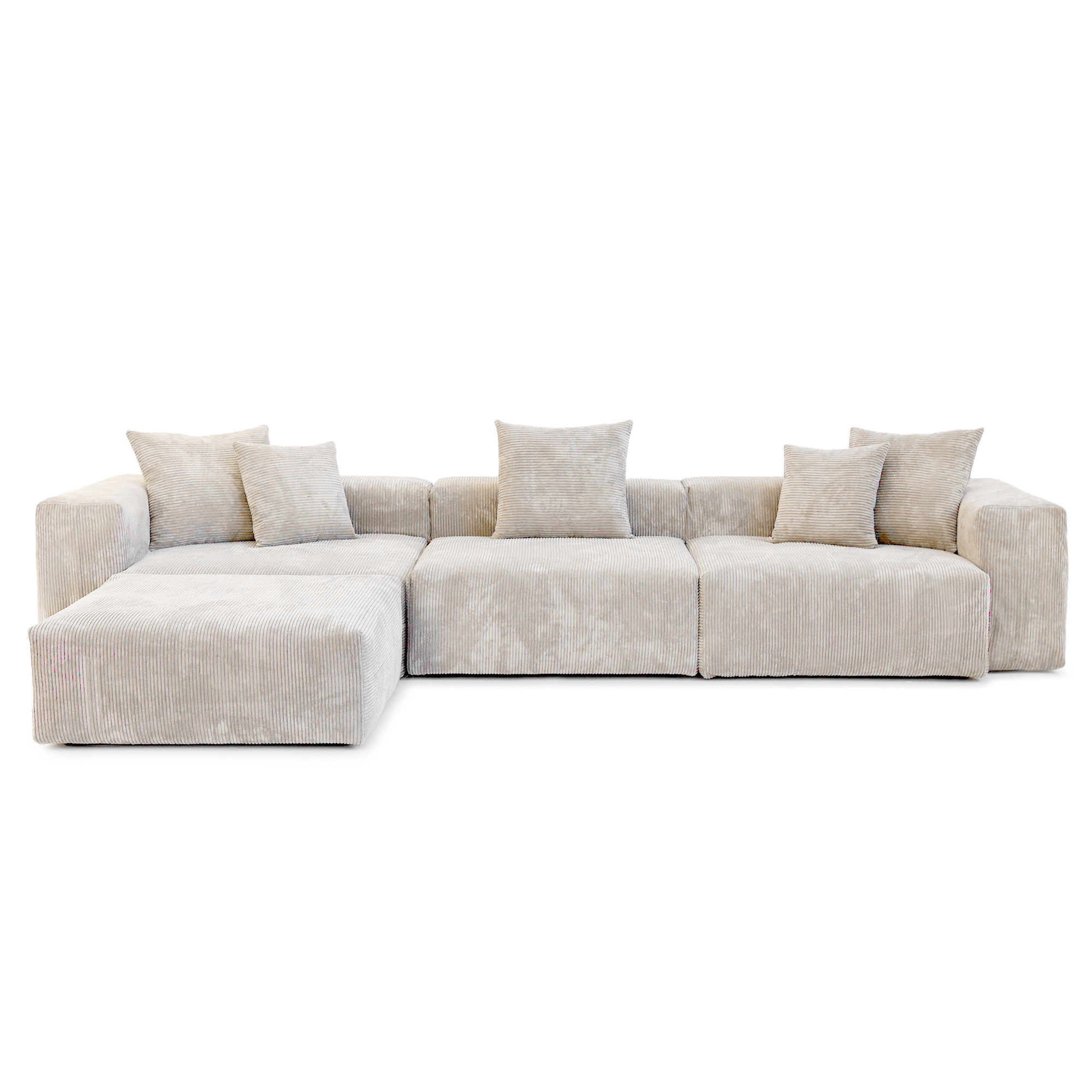 Pixel Modern | 141.73″ Corduroy Armrest Sofa With Ottoman L-Shaped Removable Sofa Cover