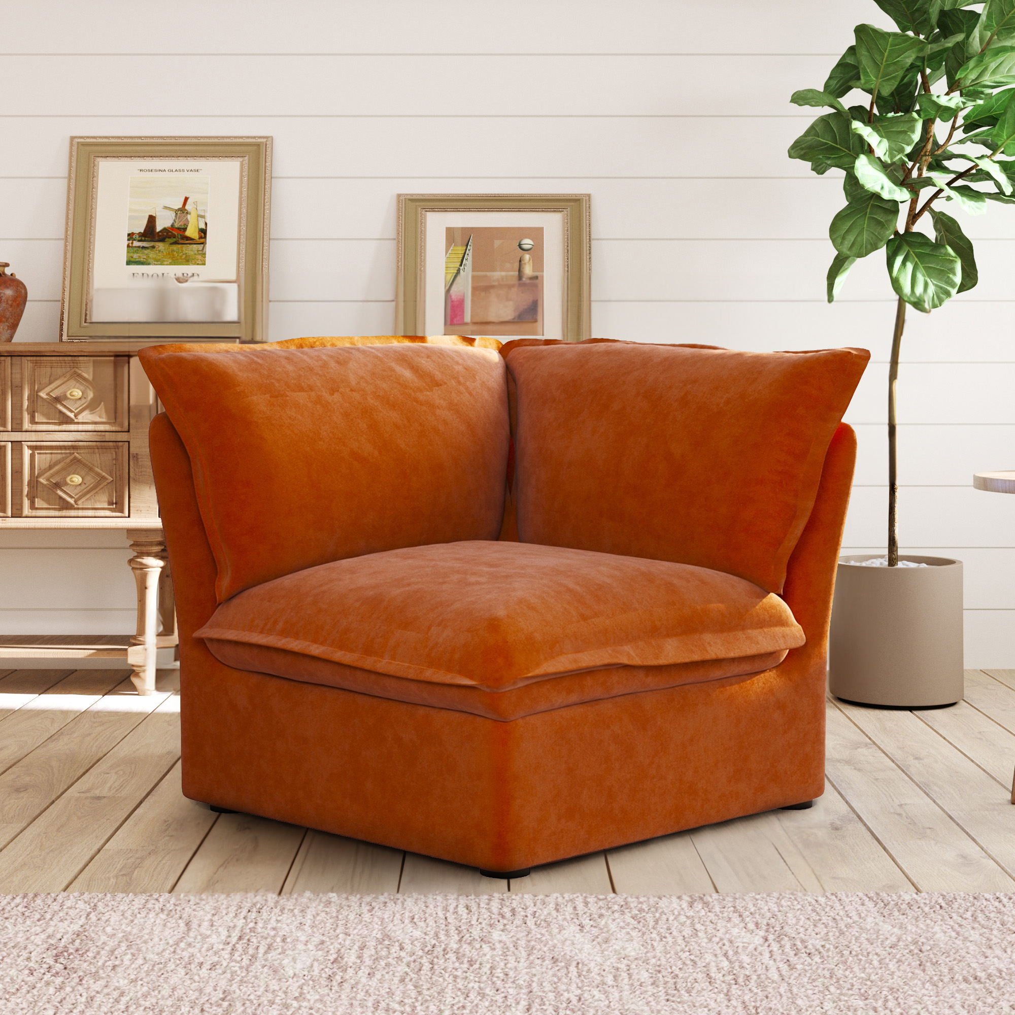 Sky Cloud Plus Cloud Sofa | Modular Washable 43-Inch Velvet Single Sofa 1-Seaters - Orange