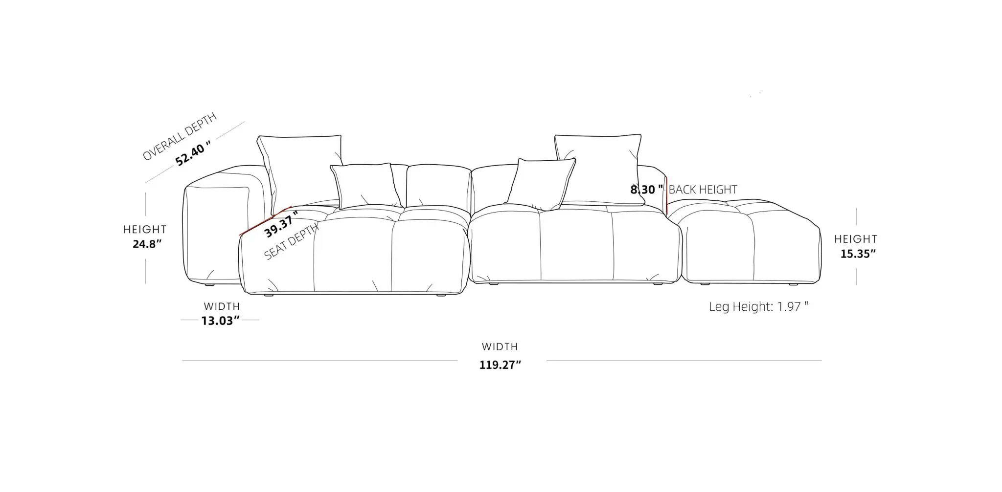 119.27 3 Seater Sofa Chaise Lounge Size