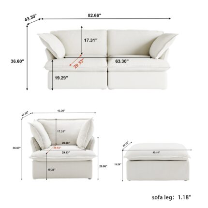 120 loveseat with ottoman size