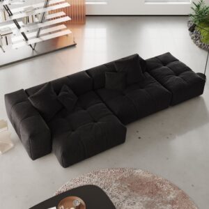 Pixel Classic | 119.27″ 3-Seater Black Sofa Chaise Lounge