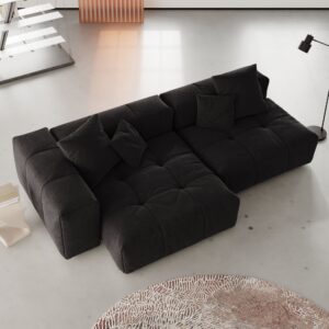 Pixel Classic | 91.77″ Black Linen Modular Loveseat Sofa