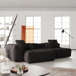 Pixel Classic Modular Sofa | 91.77" Black Linen Modular Loveseat Sofa