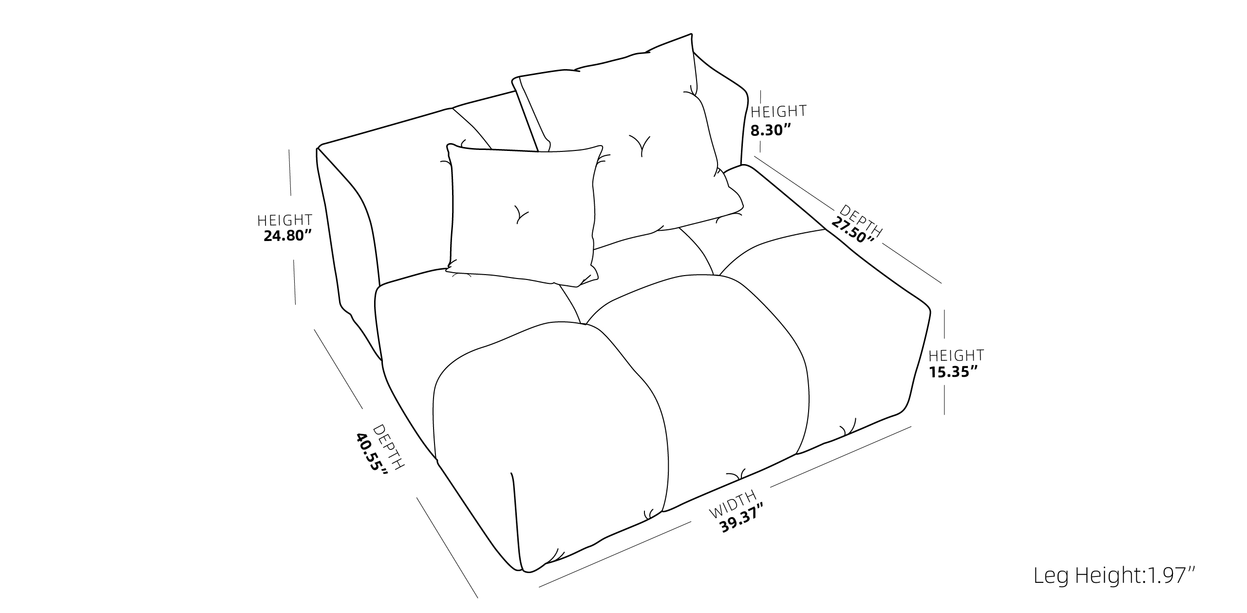 Pixel Classic Sectional Single Module Center Seat Dimensions