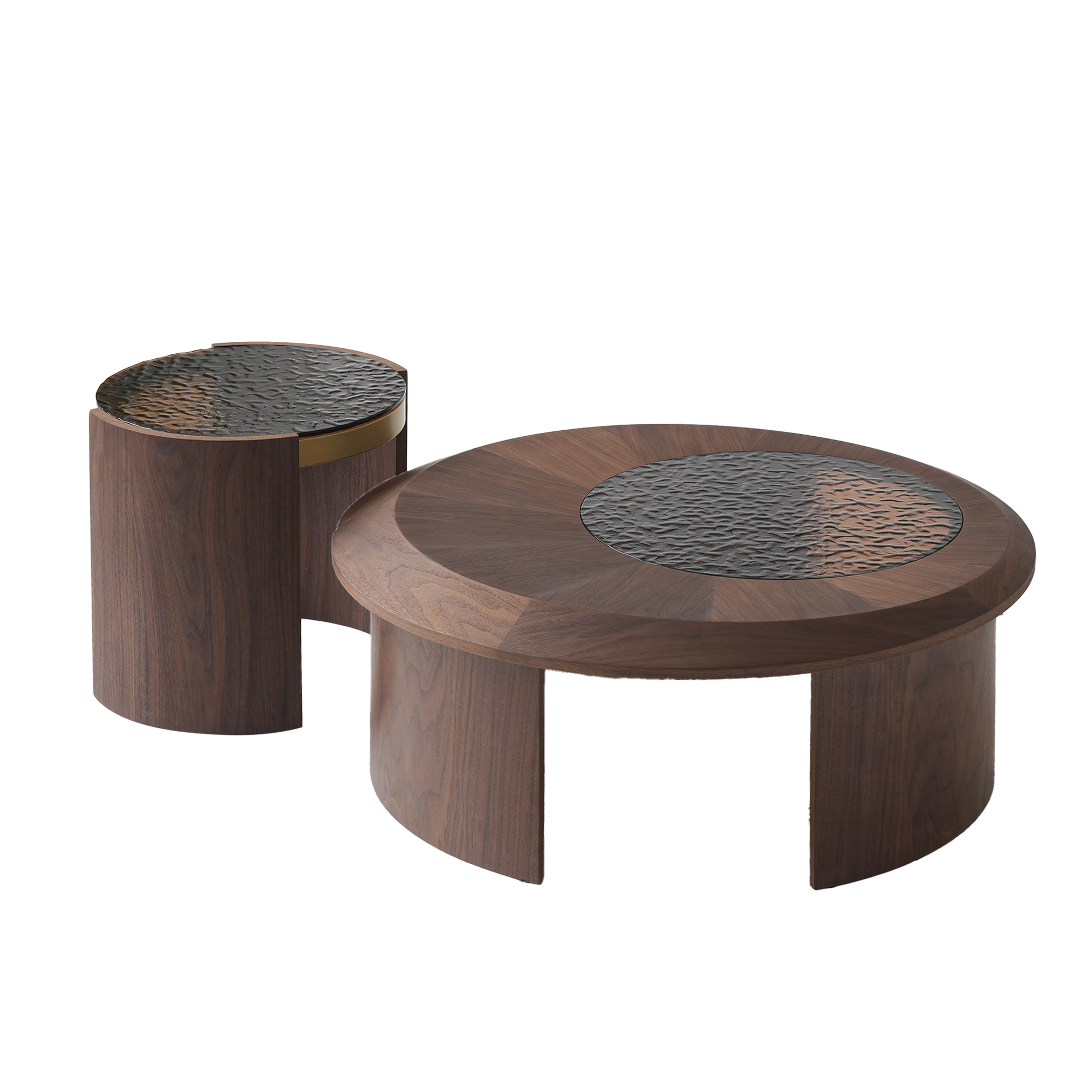 Tavola Modern Round Coffee Table Set Glass And Wood