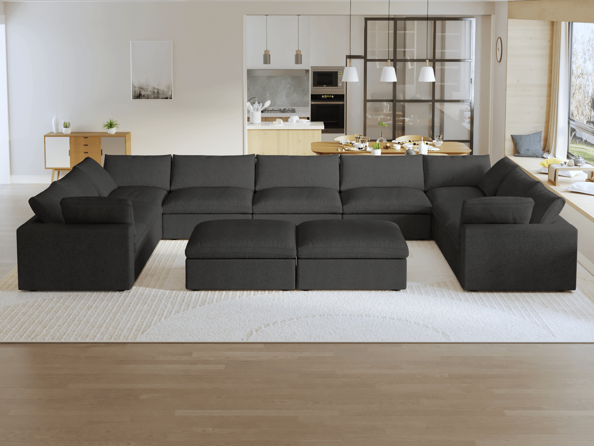 Sky Cloud | 200.75″ Sectional Modular Sofa Set 9-Seat with Double Ottoman