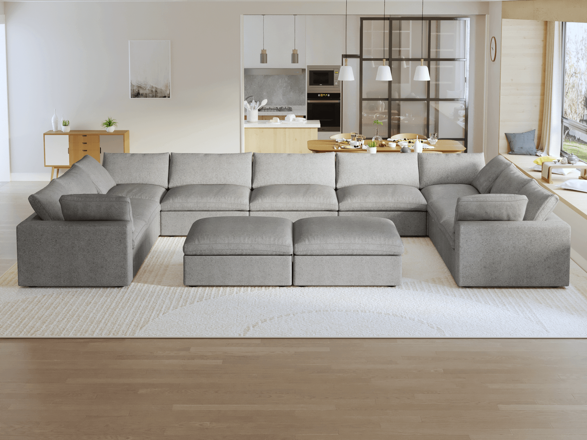 Sky Cloud | 200.75″ Sectional Modular Sofa Set 9-Seat with Double Ottoman