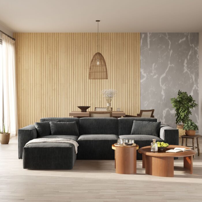 Vita Black Corduroy Modular Sofa L-shaped