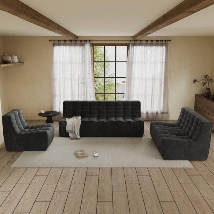 131 black-waffle sofa 3 Seater Lazy Set(5)