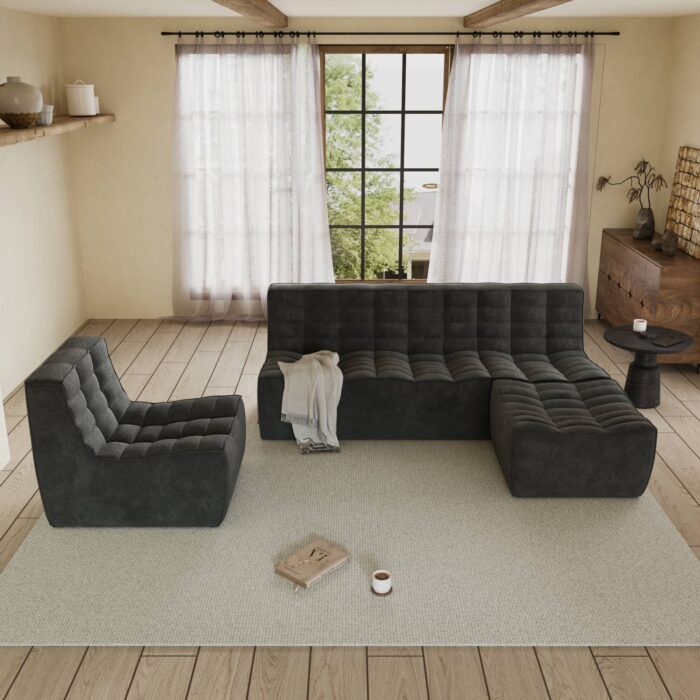 131BK-waffle sofa 3 pieces set