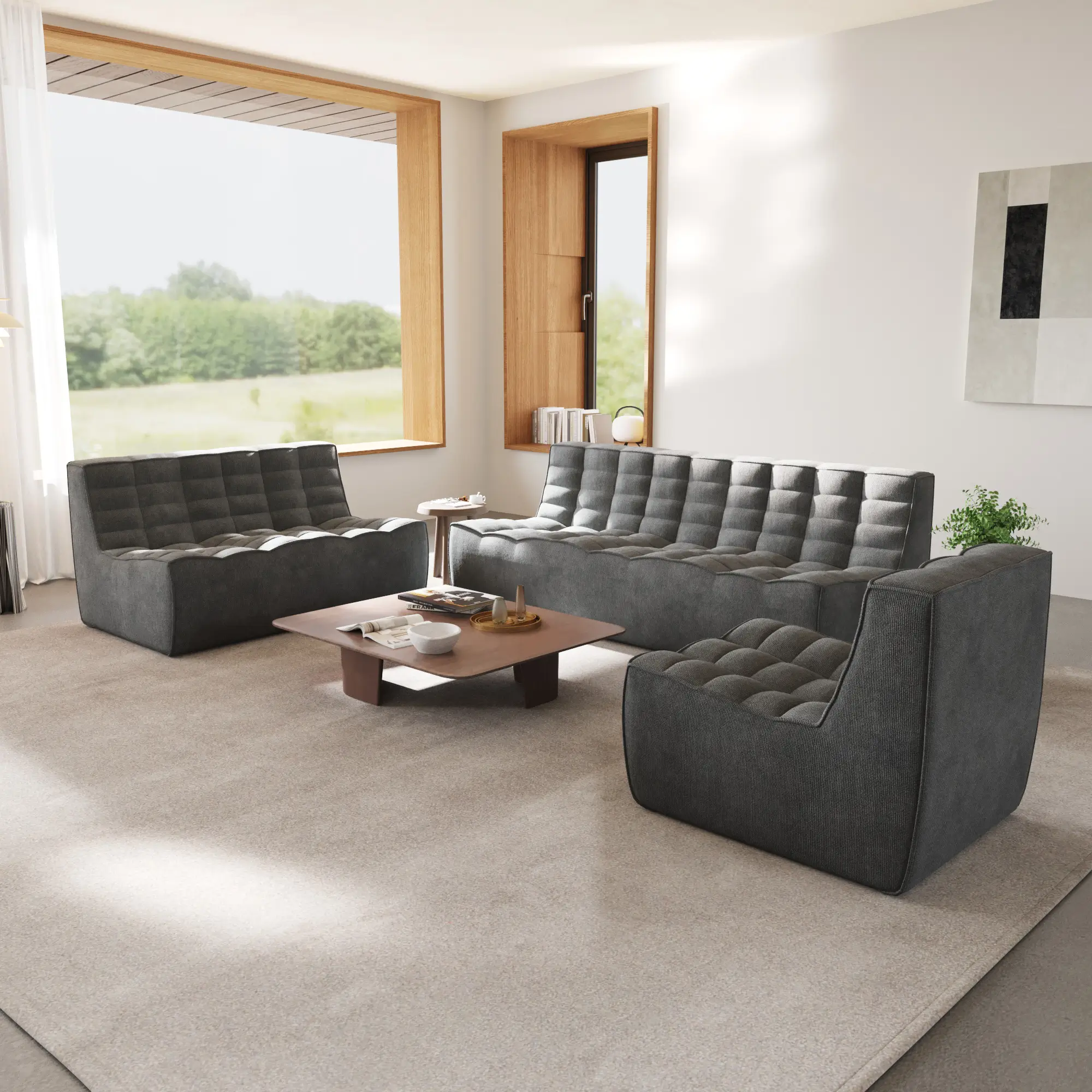 Cozy Comfort Waffle Sofa Sets 6-Seaters