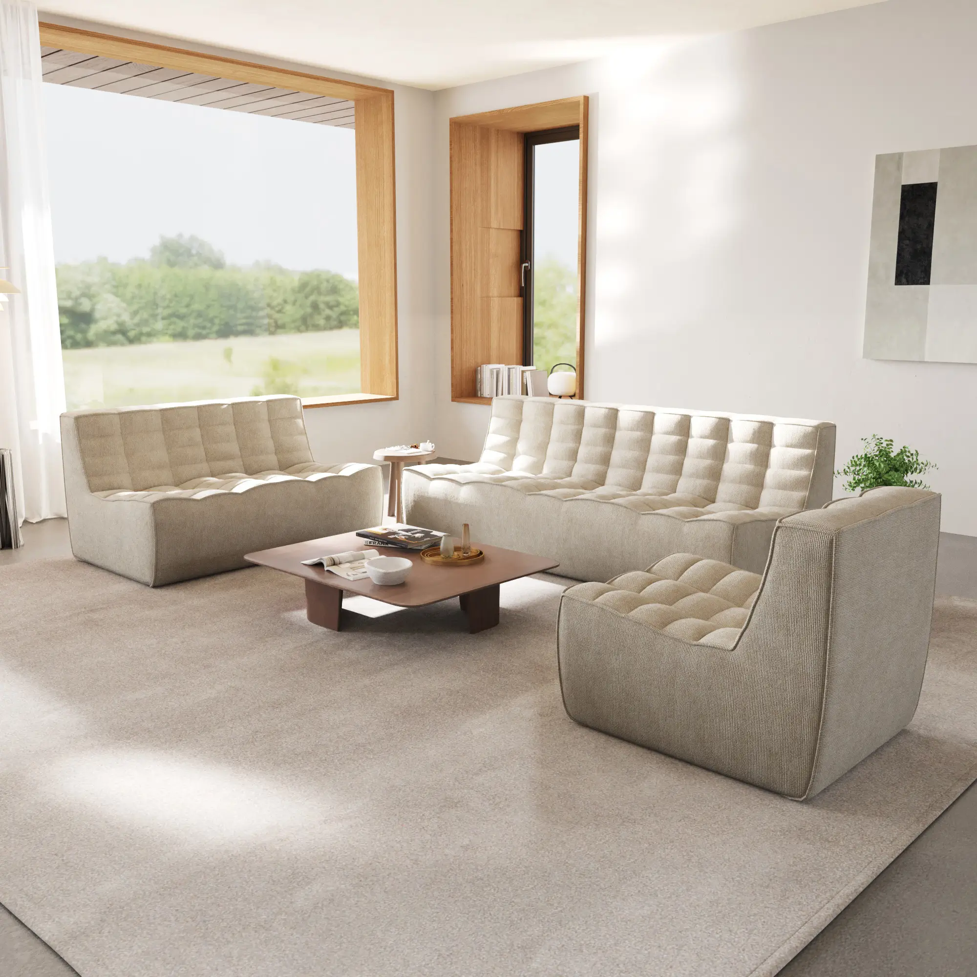 Cozy Comfort Waffle Sofa Sets 6-Seaters