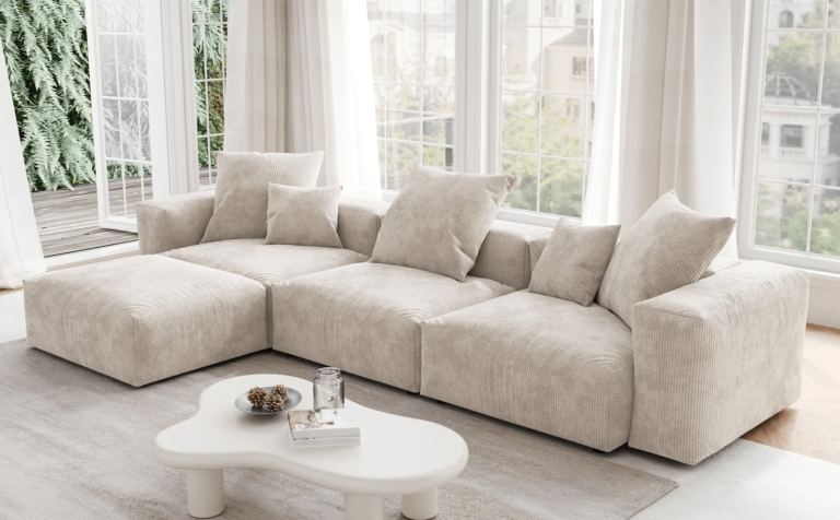 126BE corduroy L-shaped sectional sofa