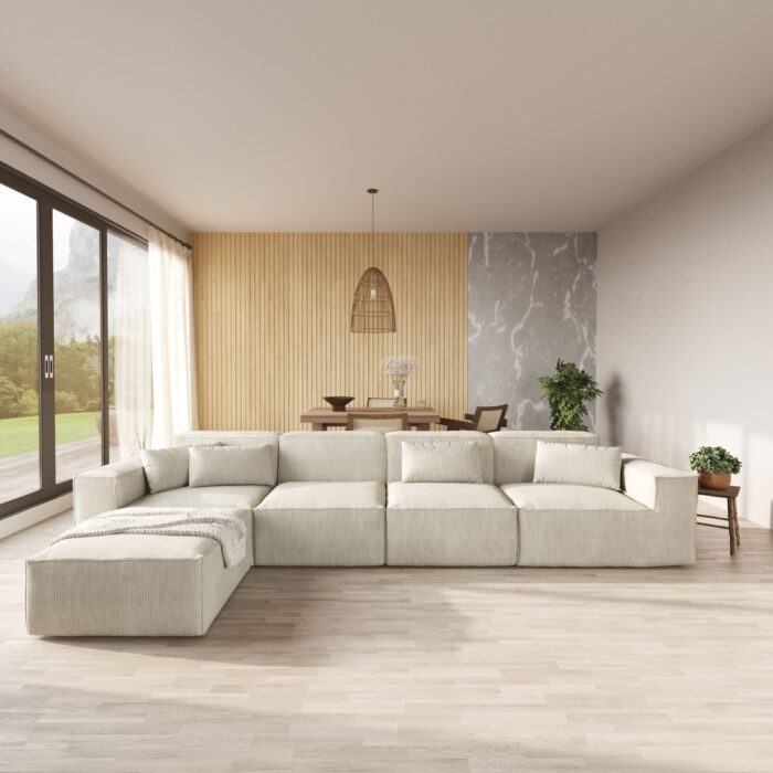 130-Beige 4-Seater L-shaped Sofa P