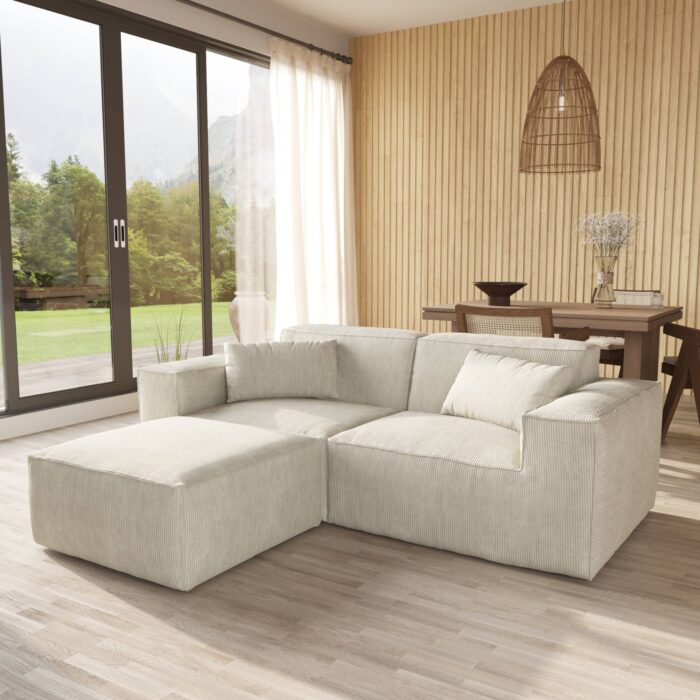 130-Beige Corduroy 2-Seater Sofa Set Side