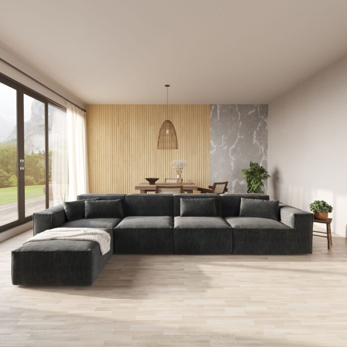 130-Black 4-Seater L-shaped Sofa P