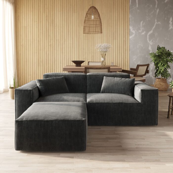 130-Black Corduroy 2-Seater Sofa Set P