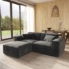 130-Black Corduroy 2-Seater Sofa Set Side