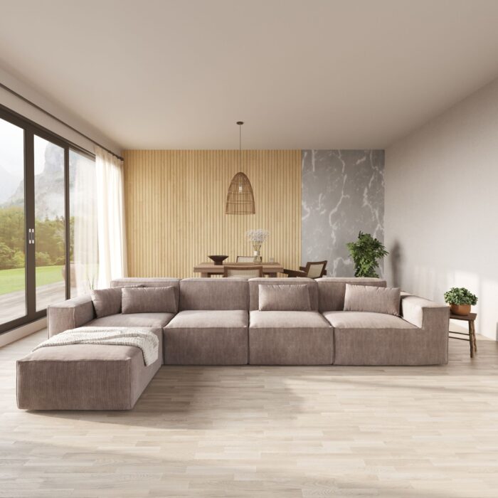 130-Brown 4-Seater L-shaped Sofa P