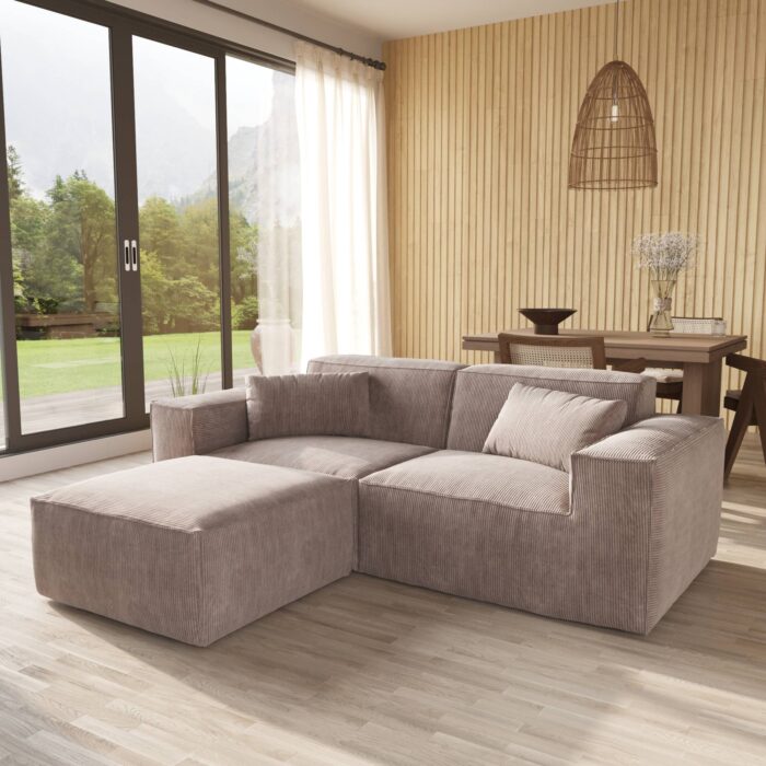 130-Brown Corduroy 2-Seater Sofa Set Side