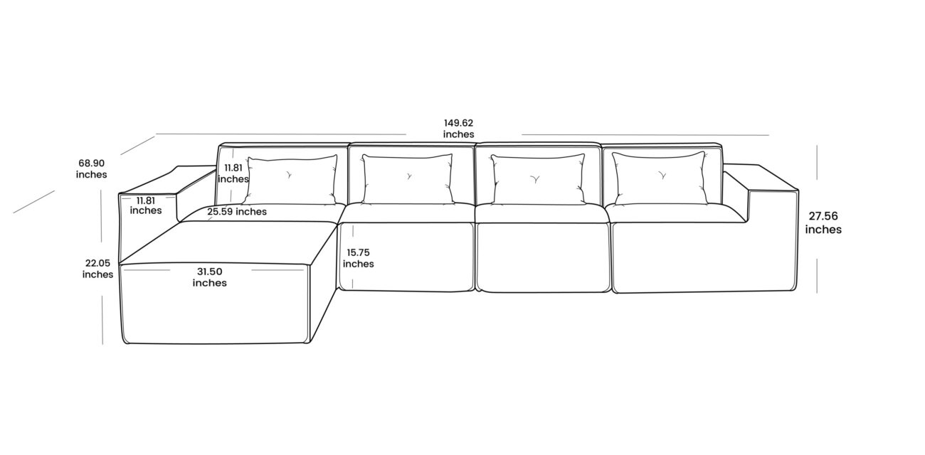 130 Vita sofa 4-seater L-shaped size