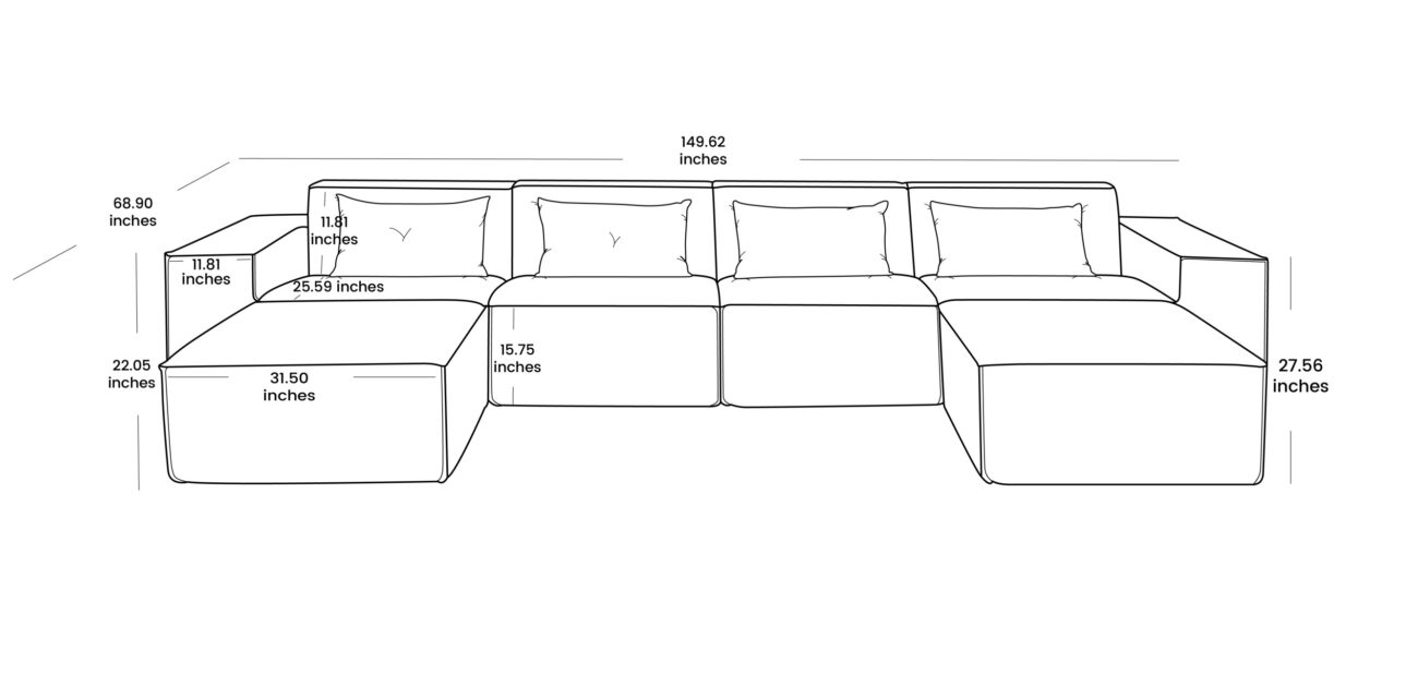 130 Vita sofa 4-seater U-shaped size