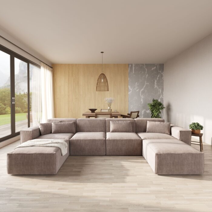 130 brown 4-Seater U-shaped Sofa P