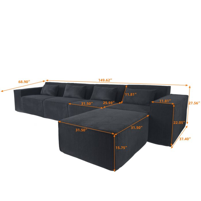 130 four seater with ottoman size