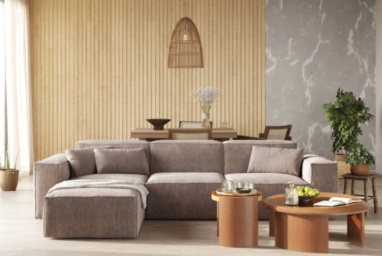 Vita brown corduroy sectional sofa