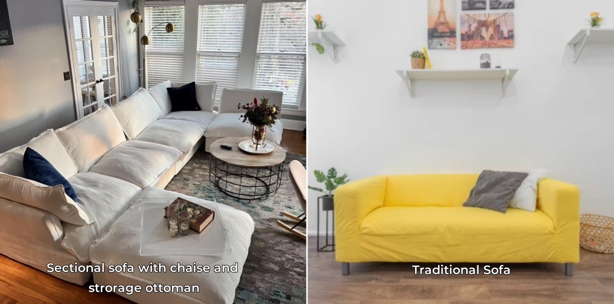 traditional sofa vs. sectional sofa with chaise