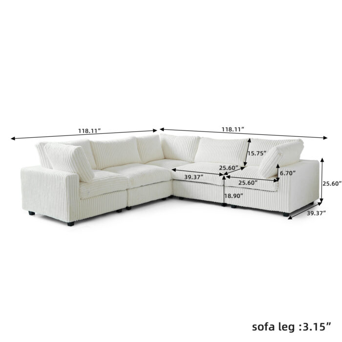 141 V-shaped corner sofa size