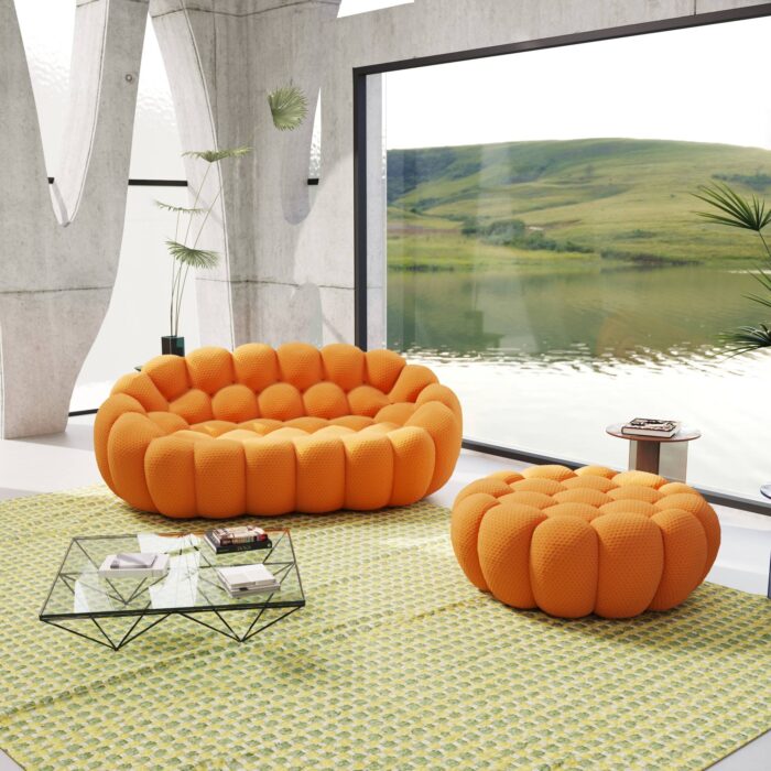 133 orange loveseat with 1 ottoman01