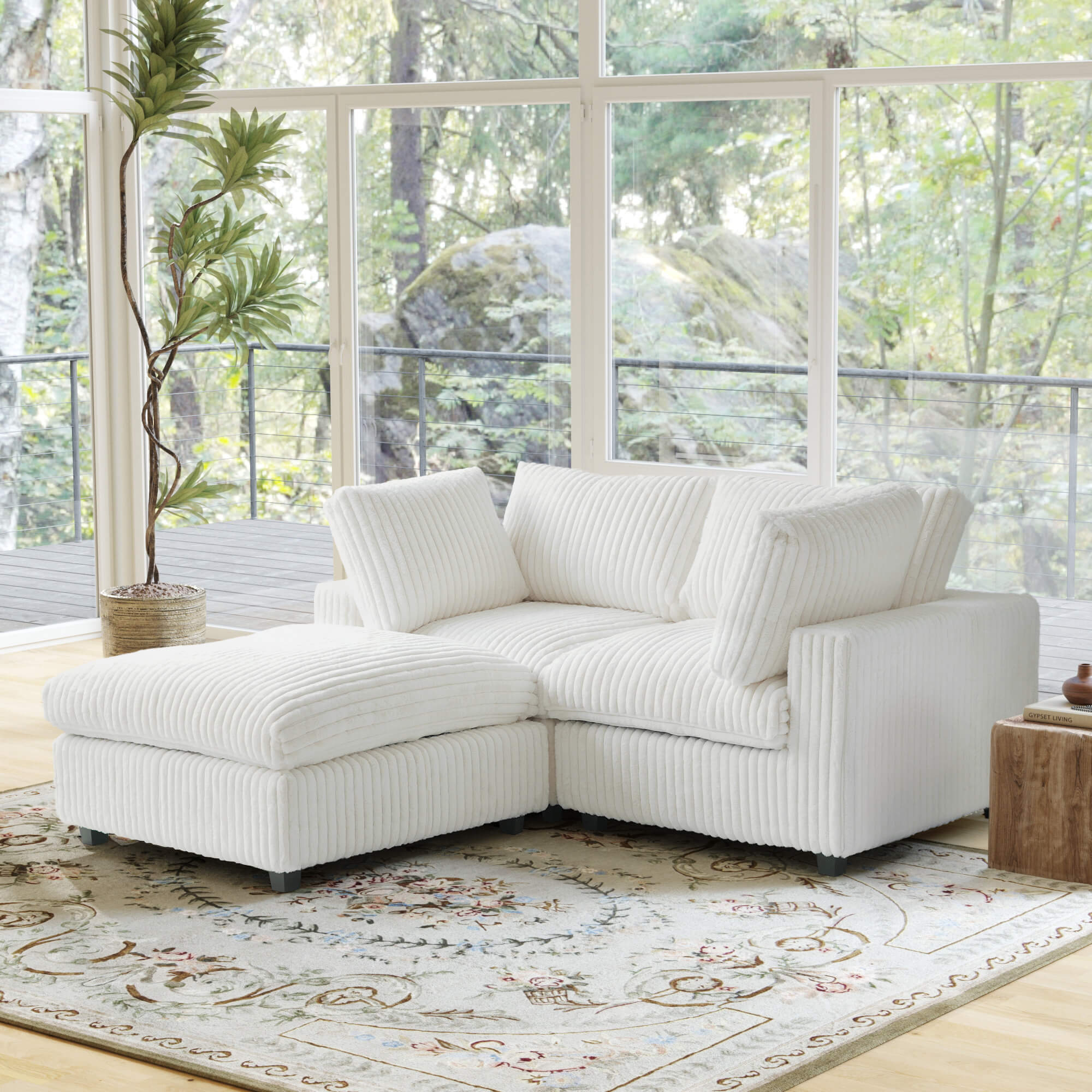 Sky Cloud Pro | Plush Sectional Loveseat with 1 Ottoman with Sofa Covers