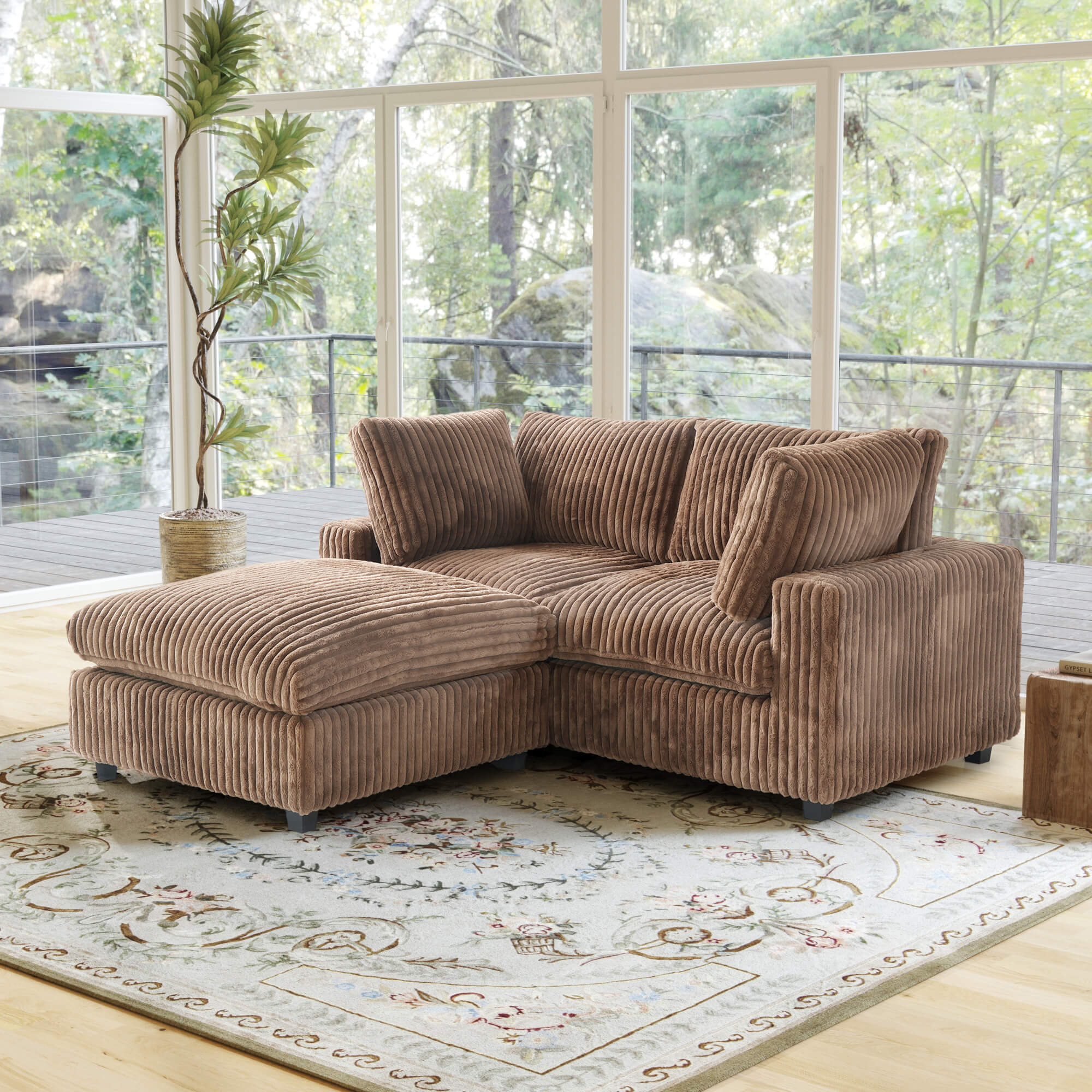 Sky Cloud Pro | Plush Sectional Loveseat with 1 Ottoman with Sofa Covers