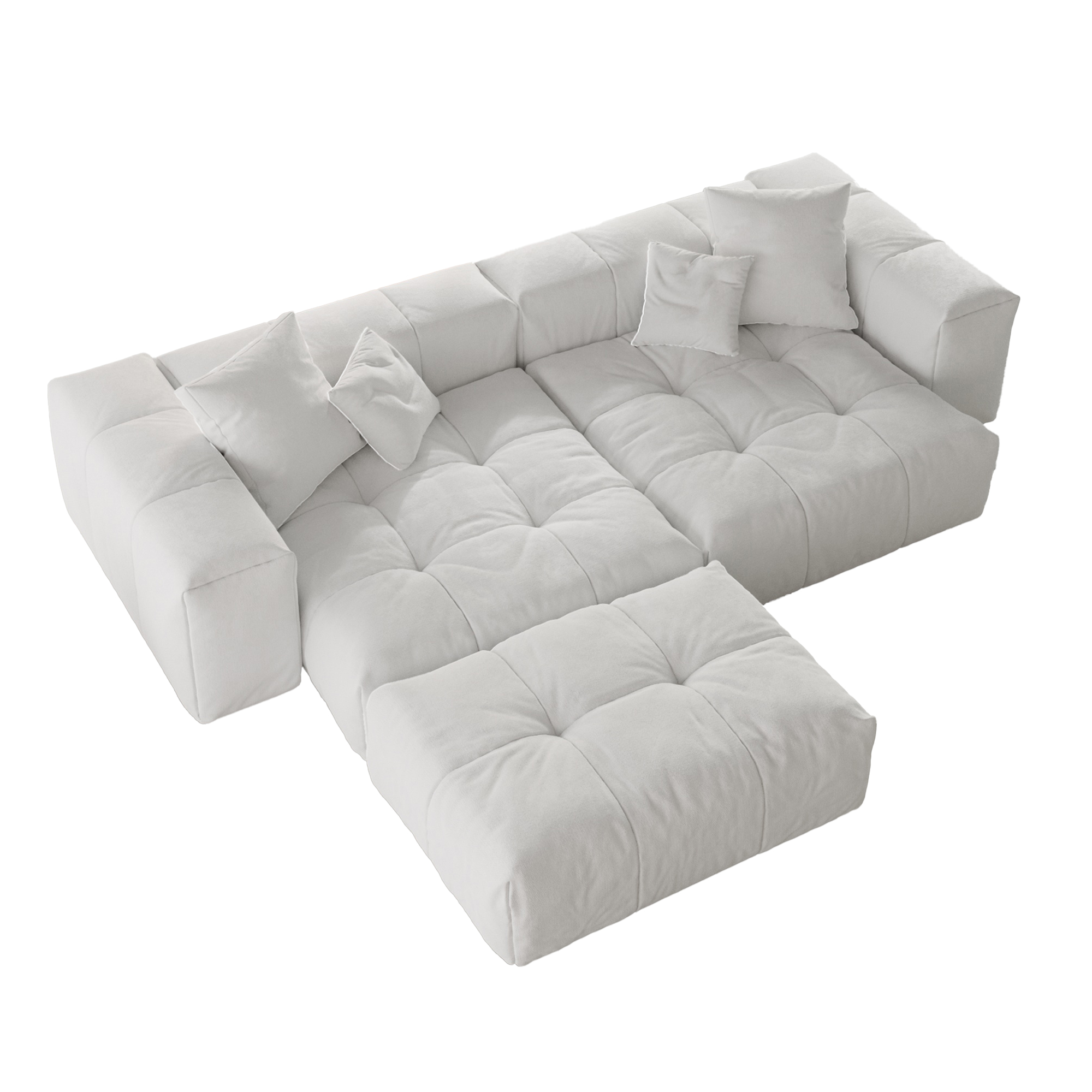 Pixel Classic | 104.8″ Linen Modular Loveseat with Ottoman