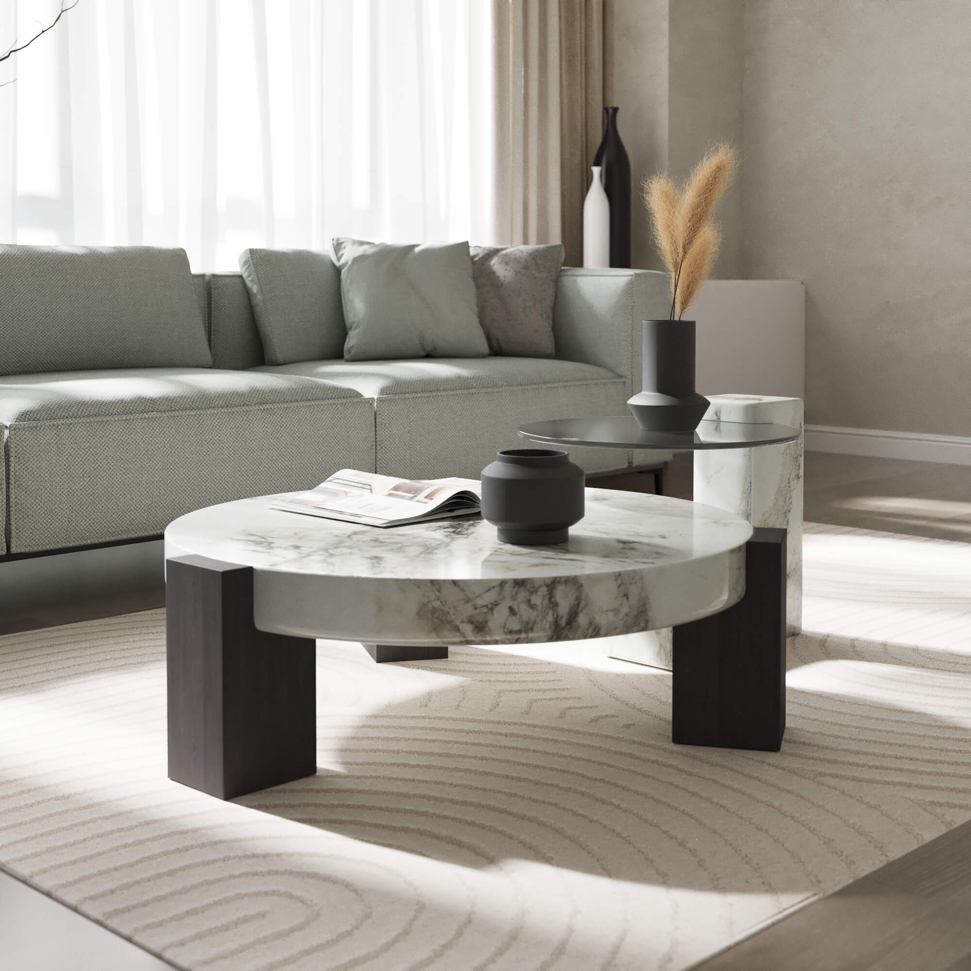 Bianco White Coffee Table with Side Table