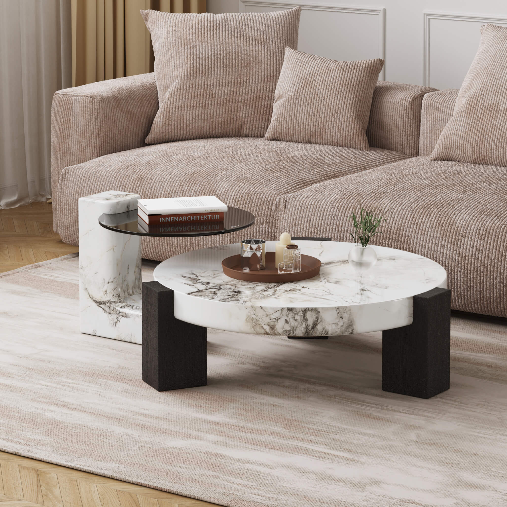 Bianco White Coffee Table with Side Table