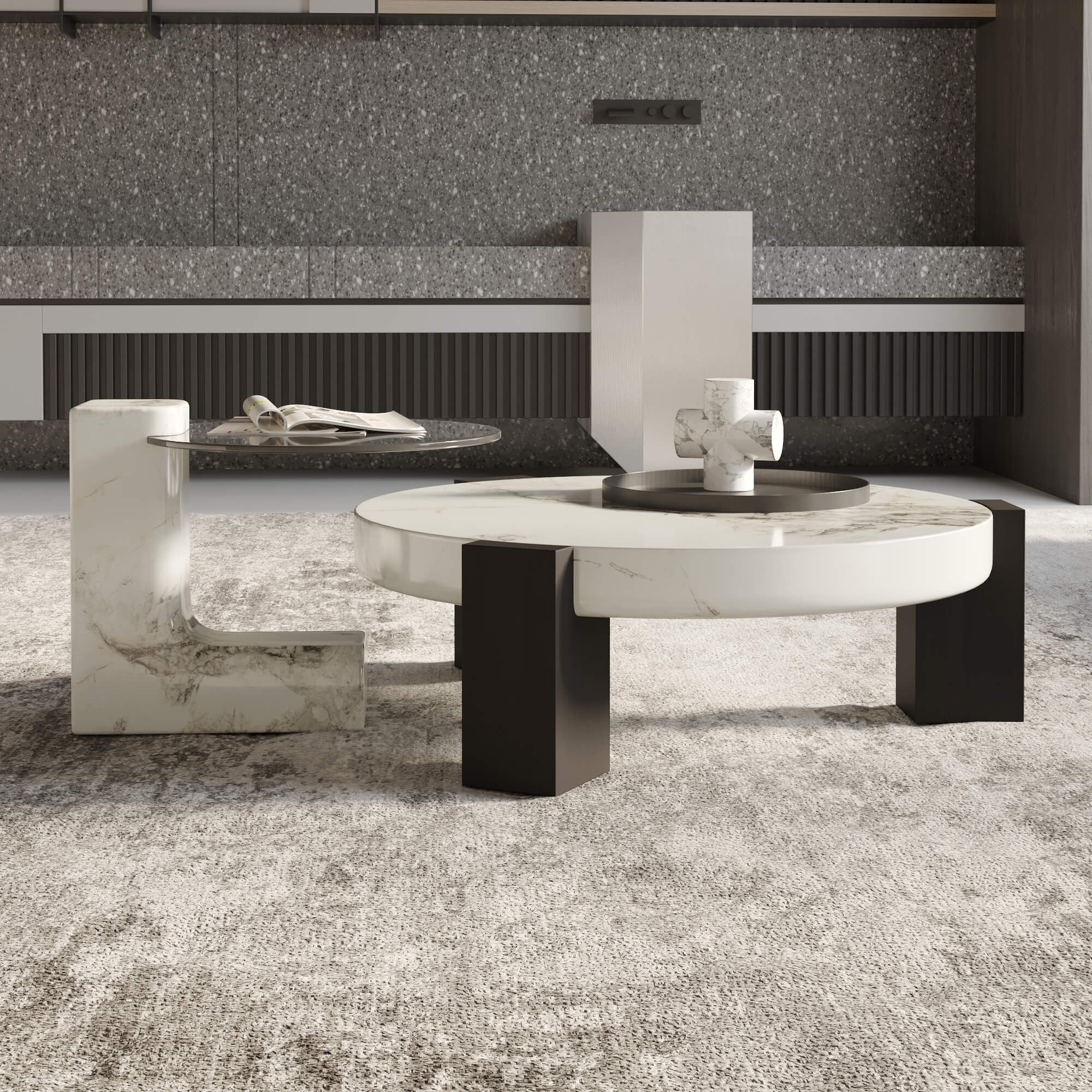 Bianco White Coffee Table with Side Table