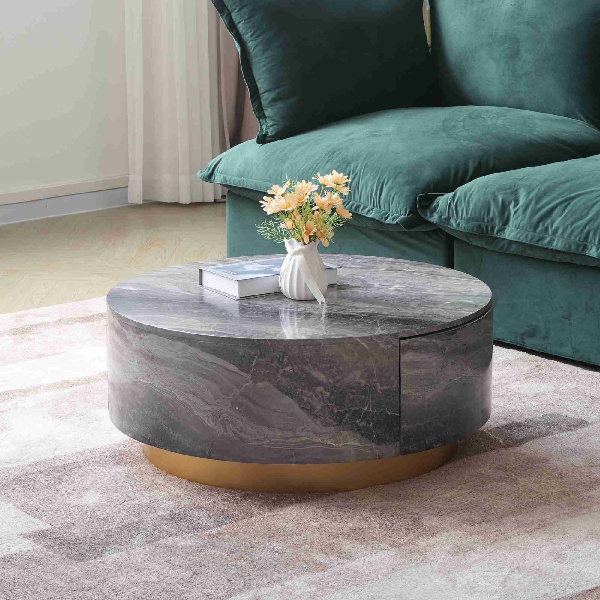 Tavola Fiorita Round Coffee Table Black and Grey