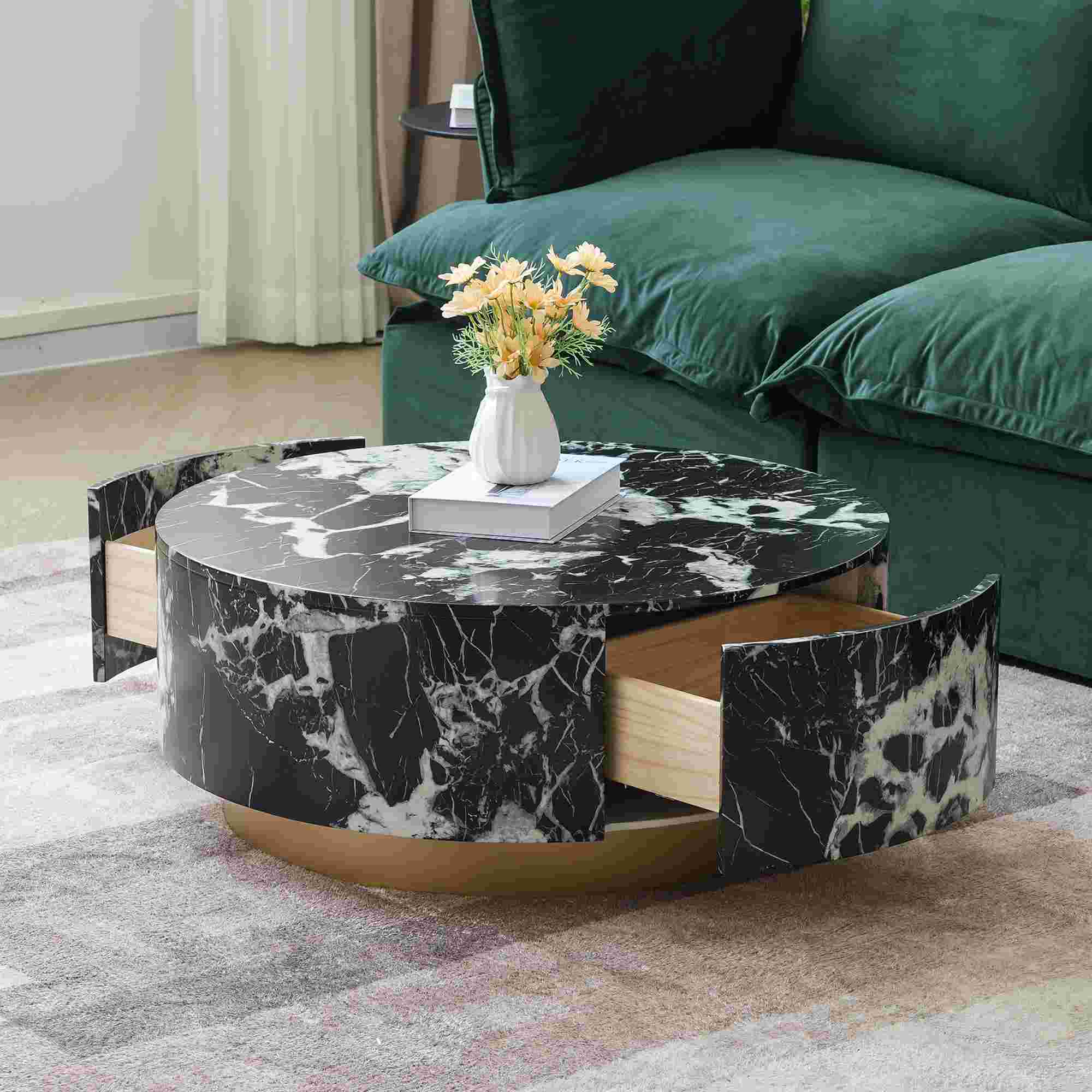 Tavola Fiorita Round Coffee Table Black and Grey