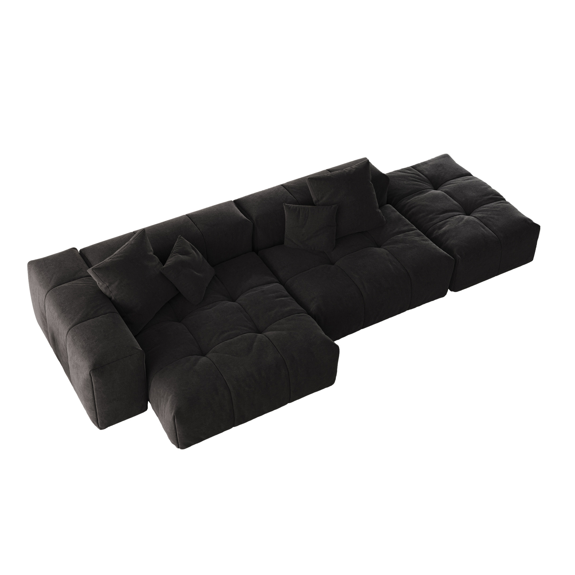 Pixel Classic | 119.27″ 3-Seater Black Sofa Chaise Lounge