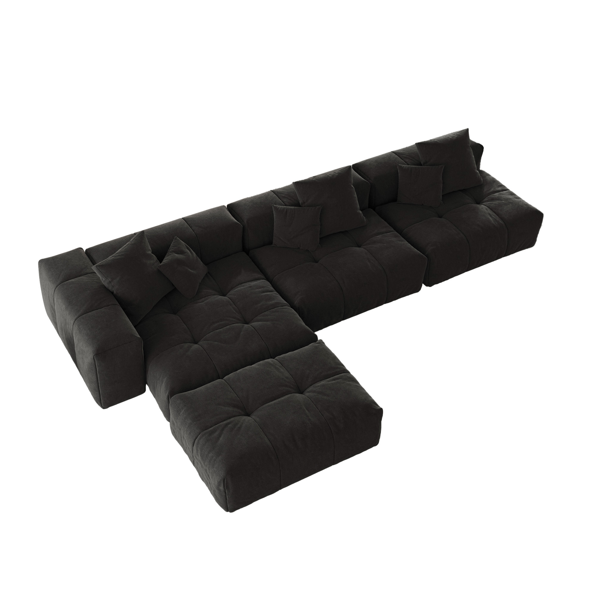 Pixel Classic | Three Seater Black Sofa With Ottoman L-Shaped