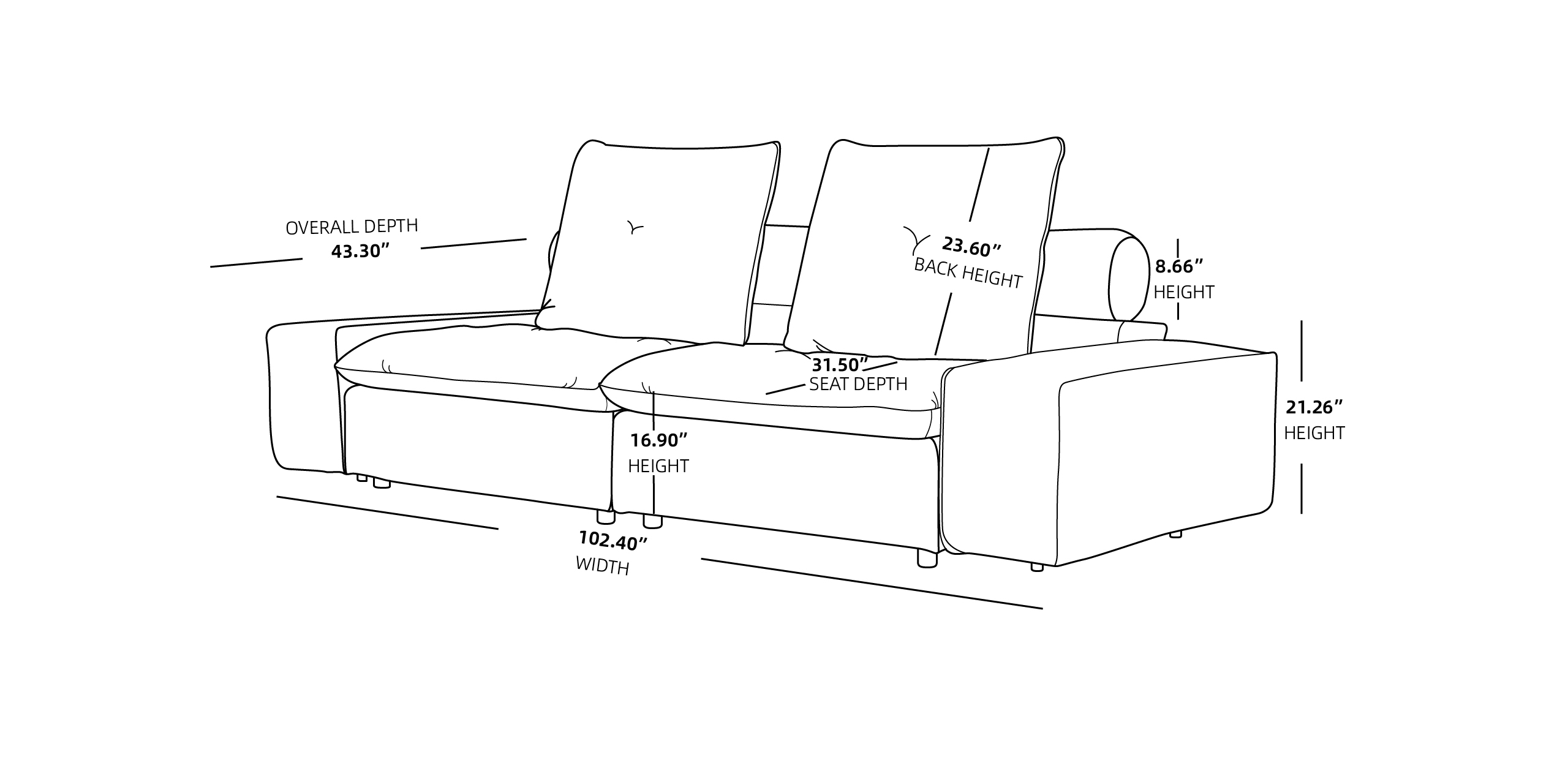 loveseat MH-SF136-1+1 Size