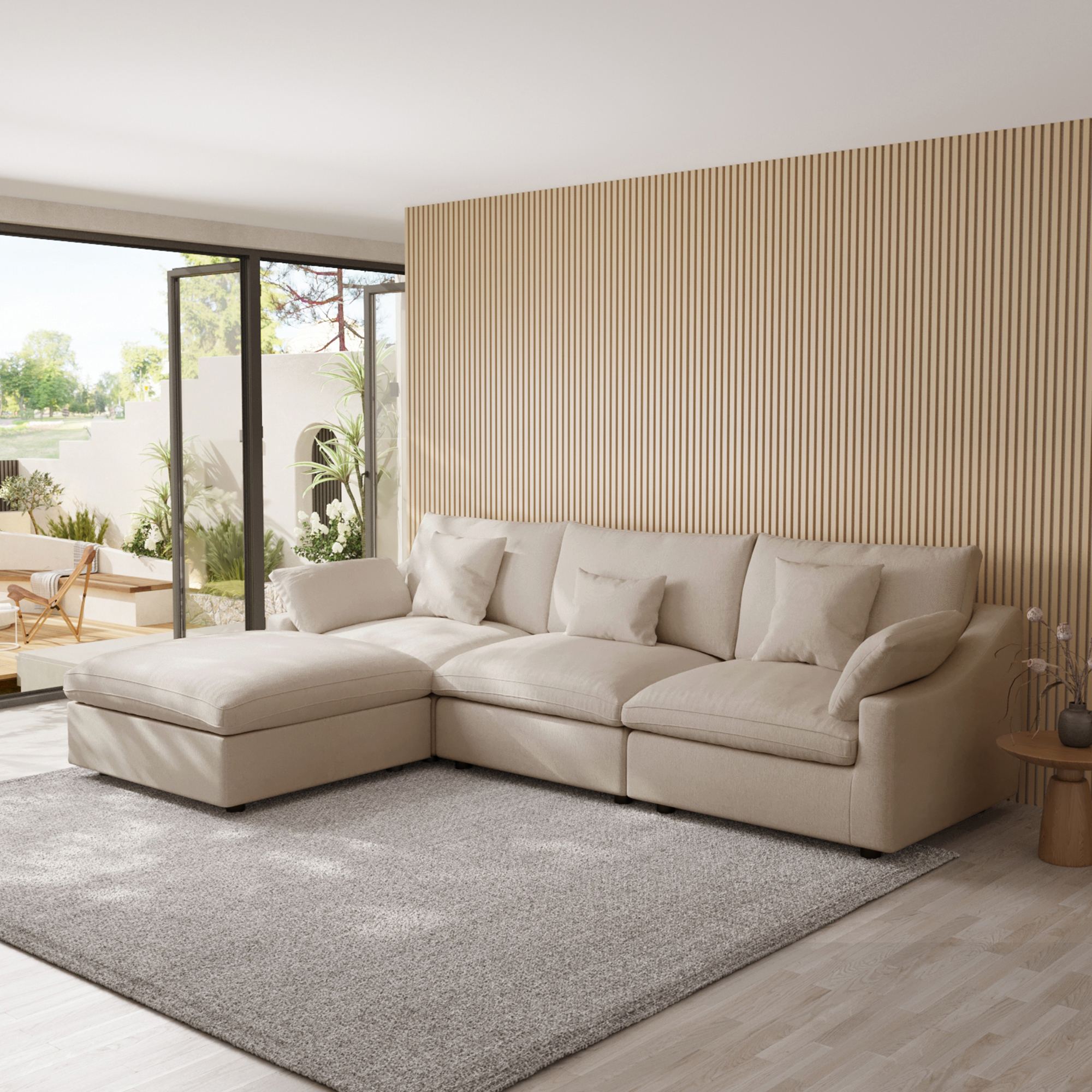 Sky Cloud Slope Sectional Sofa | Modular Comfort Linen L-Shaped Sectional 4-Seater