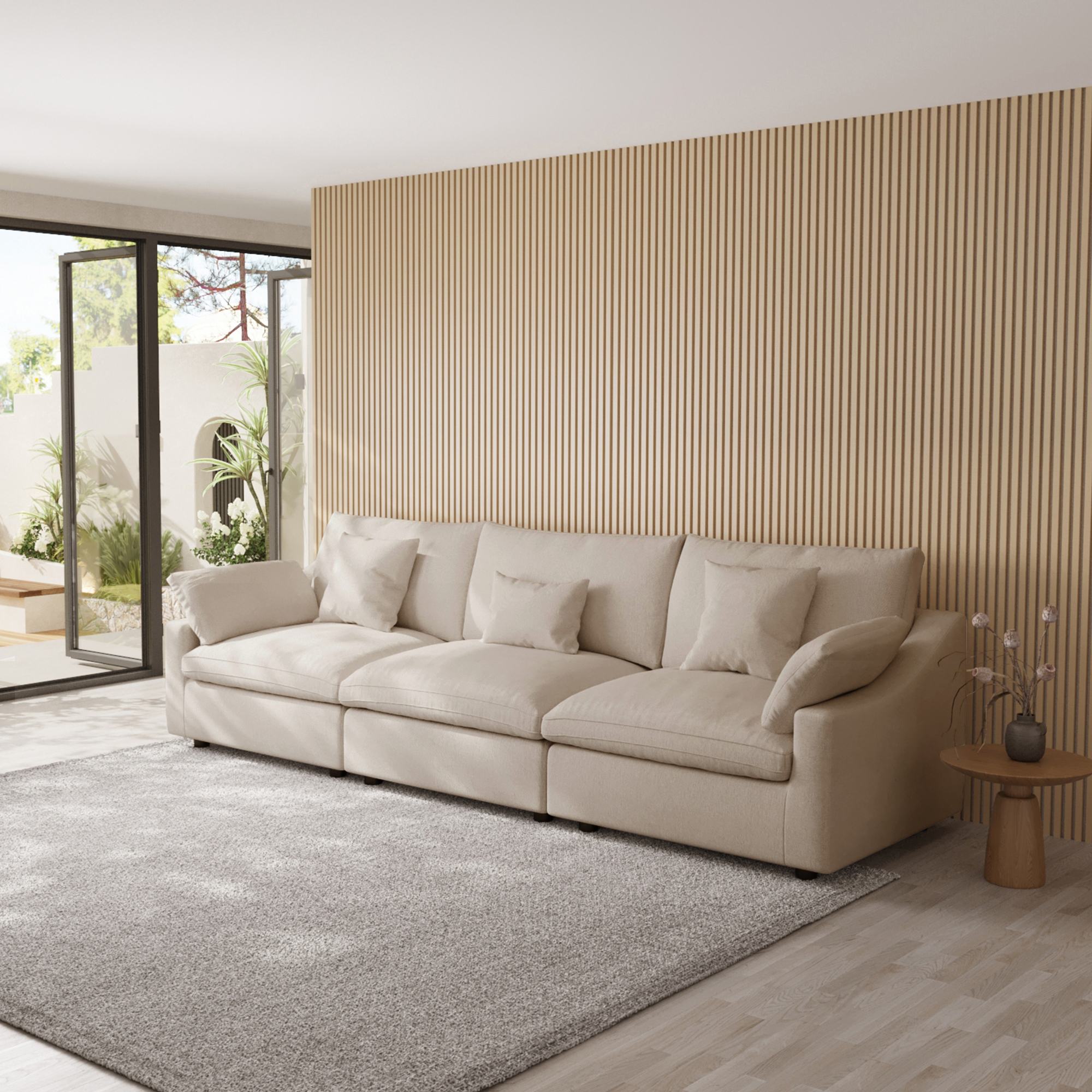 Sky Cloud Slope Sectional Sofa | Removable Linen Sleepers 3-Seaters