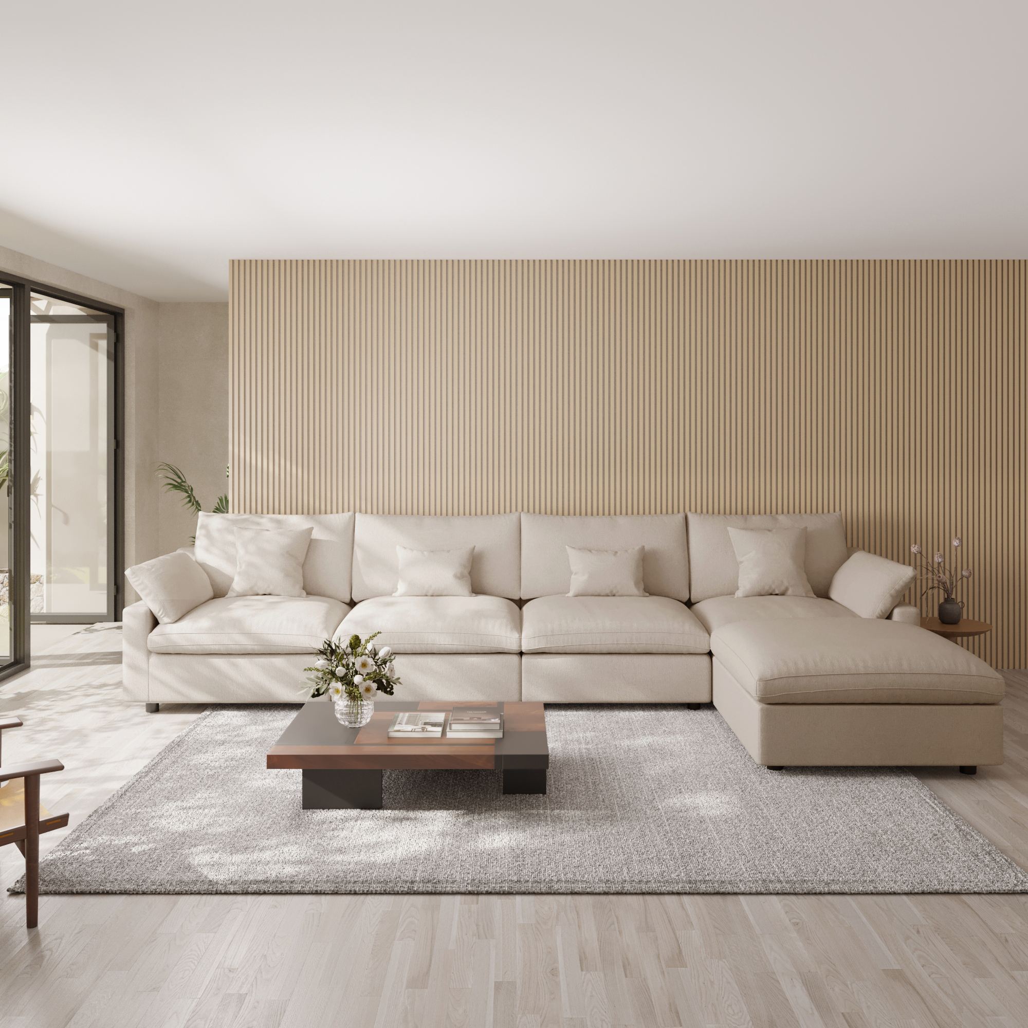 Sky Cloud Slope Sectional Sofa | Pet-Friendly Linen L-Shaped Sectional 5-Seater