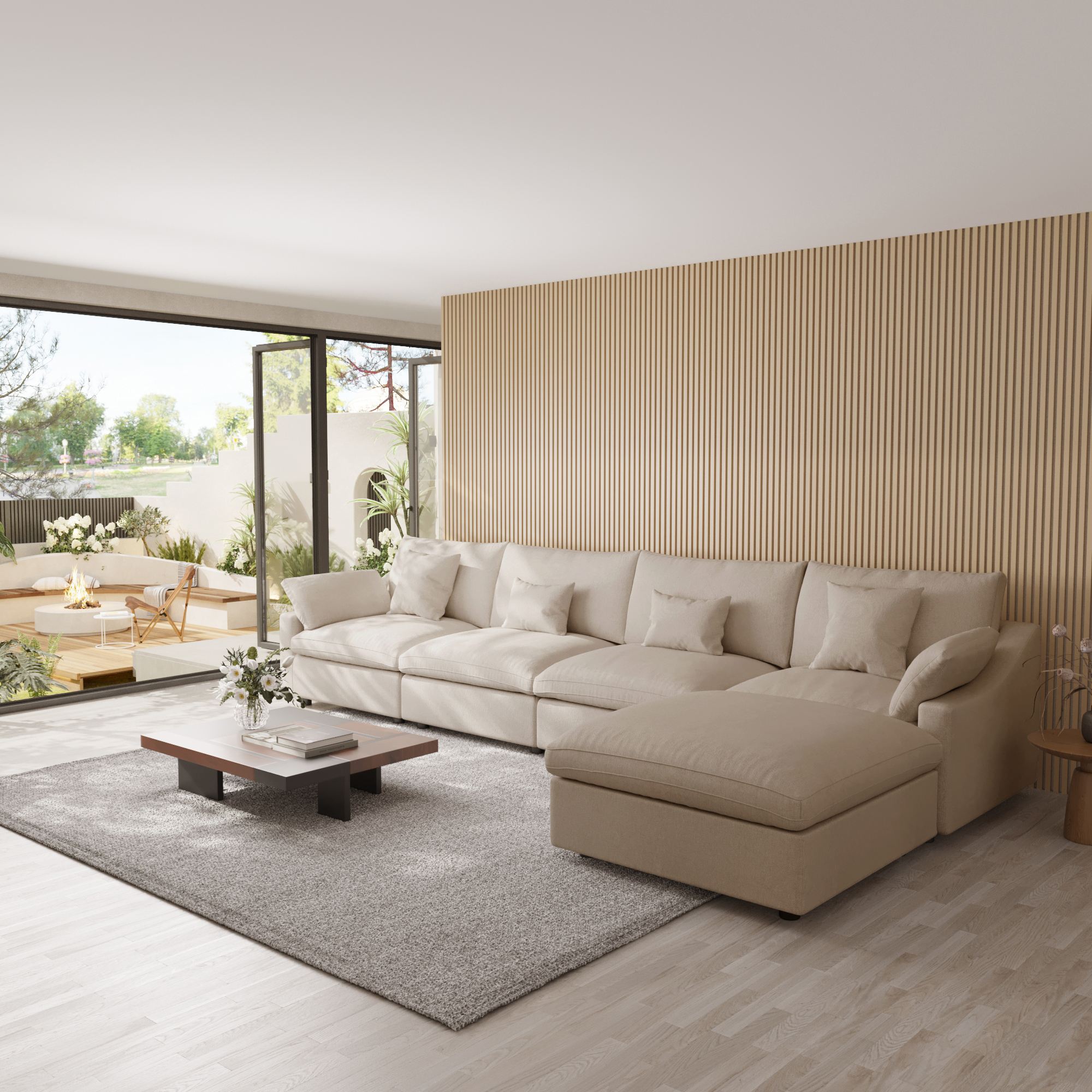 Sky Cloud Slope Sectional Sofa | Pet-Friendly Linen L-Shaped Sectional 5-Seater